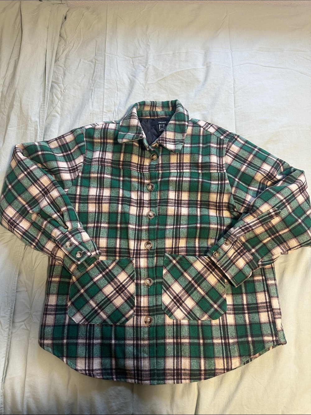 Forever 21 Green and White Plaid Button-Down Jacket